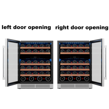 Yeego 52 Bottle Dual Zone Wine Cooler Refrigerator Built In Under Counter Wine Fridge with Compressor Cooling, Adjustable Temperature 40-65°F, Lockable Glass Door LED Light, ETL DOE Certified for Home Kitchen Bar