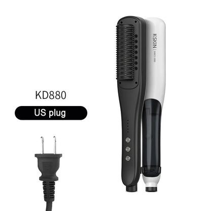 Negative Ion Steam Hair Straightener Brush Styling Comb 2In1 Straightening Curler Fast Heating Ceramic Anti-scald Flat Steampod