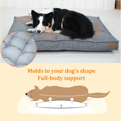 Large Dog Bed Washable Rectangular Dog Pet Pillow Bed with Linen Cover Foam Base Waterproof Lining Calming Sleep Pet Bed Mattress