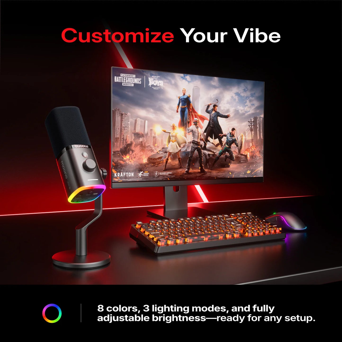 MAONO PD100W Wireless USB Dynamic Microphone Cardioid Microphone One-Touch Mute Noise Reduction RGB for PC Gaming Live Streaming