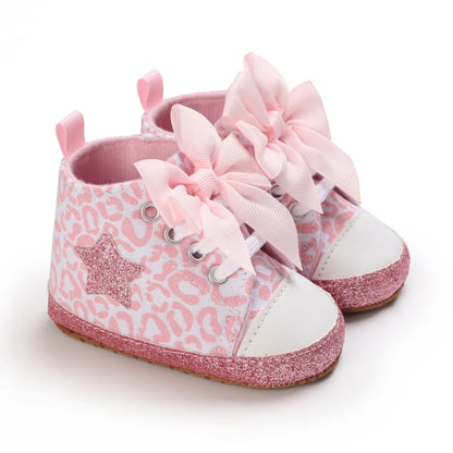 Cute and classic pink themed casual flat shoes for baby girls, soft and comfortable baby walking shoes for 0-18 months