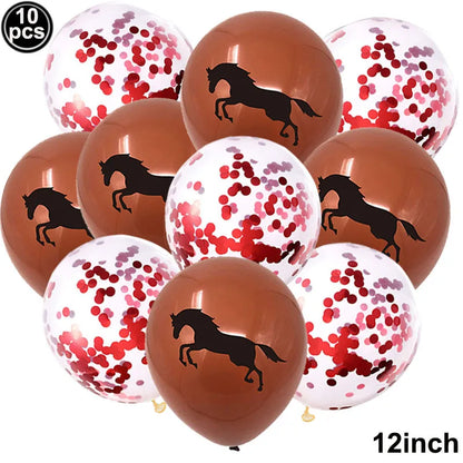 10pcs Horse Balloons Set Party Decor Confetti Sequin Balloons Foil Latex Party Balloons Kid Aldult Cowboy Cowgirl Birthday Party