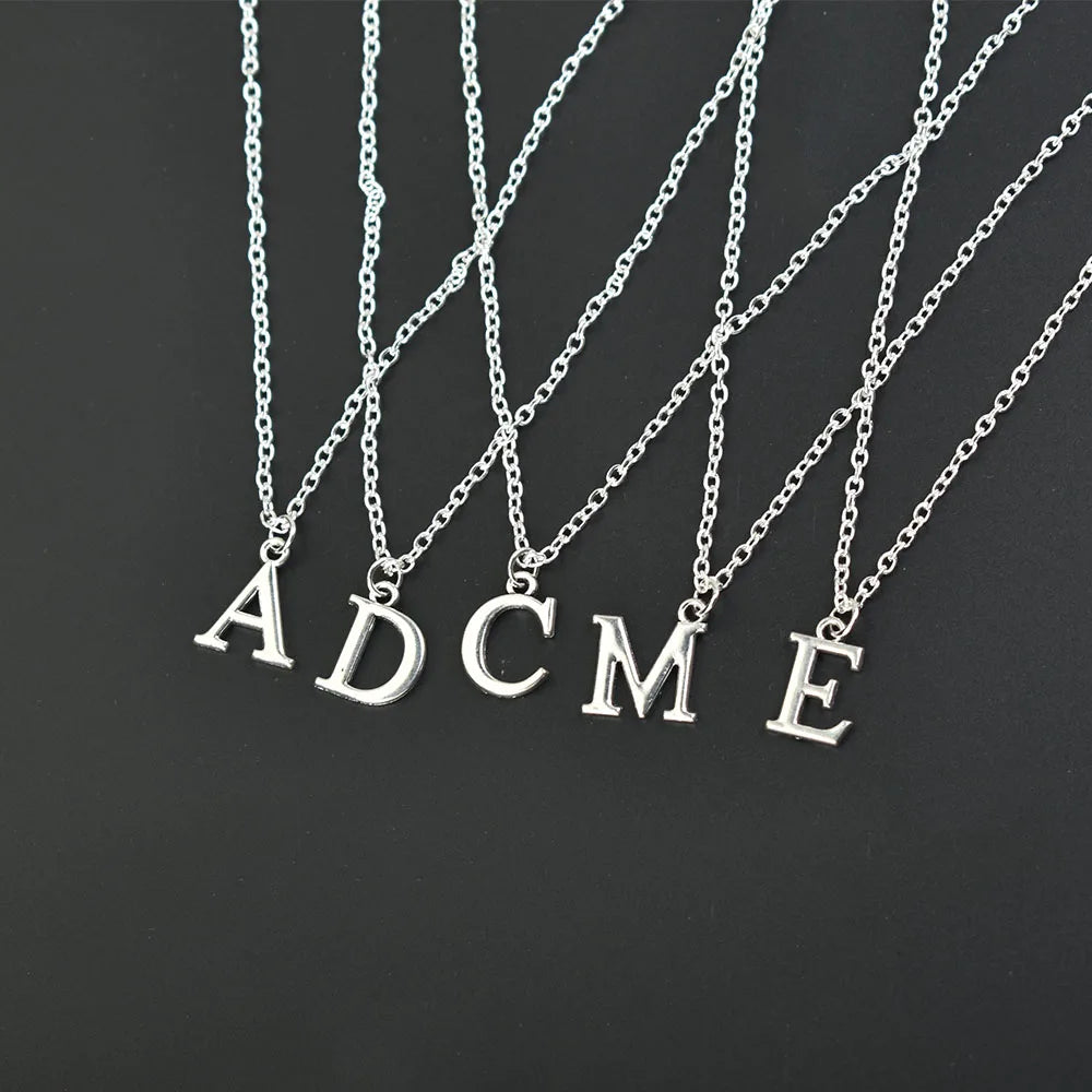 Silver Color A-Z English Alphabet Letter Pendants Necklaces For Women Metal Jewelry Simple Initial Chain Choker Collares