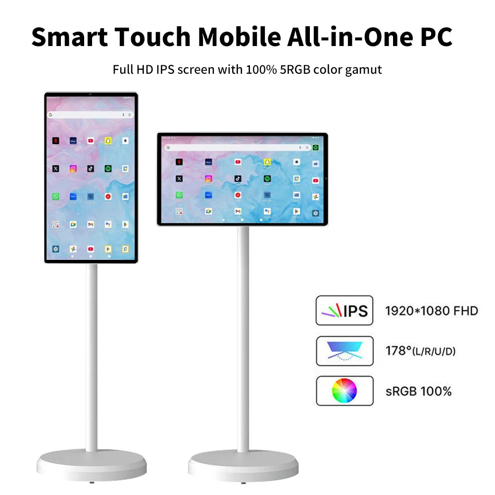 21.5 24 32 Inch Portable Touch Screen Smart TV Android Watch Video Full Swivel Mobile TV Mini Portable Digital TV for Travel