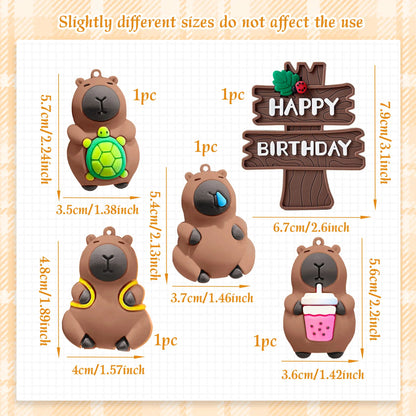 LaVenty Capybara Cake Toppers Mini Blowfish Cake Decorations Birthday Party Supplies for Capybara Cake Topper Summer Pool Favors