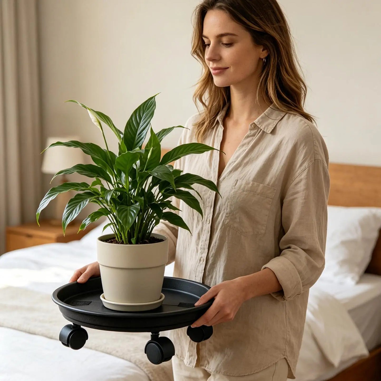 Heavy Duty Plant Holder 4 Wheel Rolling Planter Tray with Drainage Plant Pot Dolly Movable Base Home Garden Decorative Pot Stand