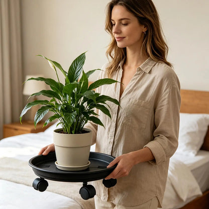 Heavy Duty Plant Holder 4 Wheel Rolling Planter Tray with Drainage Plant Pot Dolly Movable Base Home Garden Decorative Pot Stand