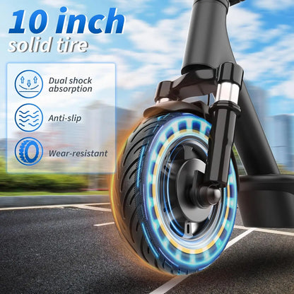 10inch Electric Scooter, 500W Powerful Motor & 22MPH Top Speed, 28 Miles Range, Folding E Scooter with Dual Braking for Teens and Adults Commuting