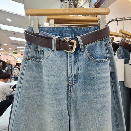 Summer Fashion Vintage Women Baggy Jeans Loose Leisure High Waist Solid Denim Pants Streetwear  Wide Leg Seven Quarter Jeans