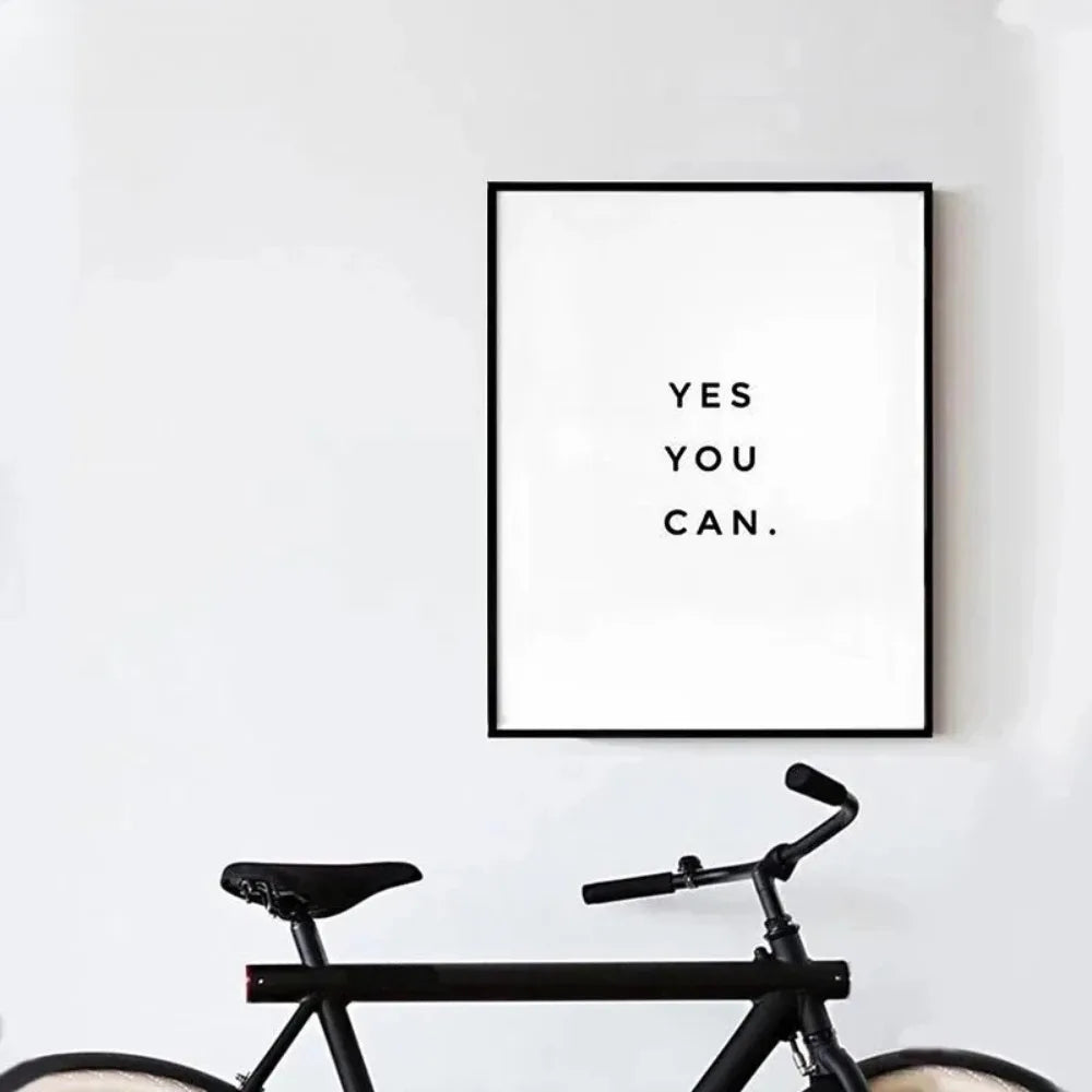 Yes You Can Motivational Phrase Poster and Print Minimalist Quotes Poster Canvas Black White Wall Art Picture Nordic Home Decor