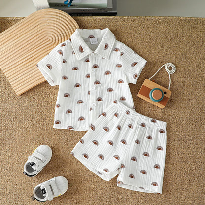 2025 New Summer Dinosaur Cartoon Printed Short-sleeved T-shirt and Shorts, Fashionable and Versatile Two-piece Set for Baby Boys
