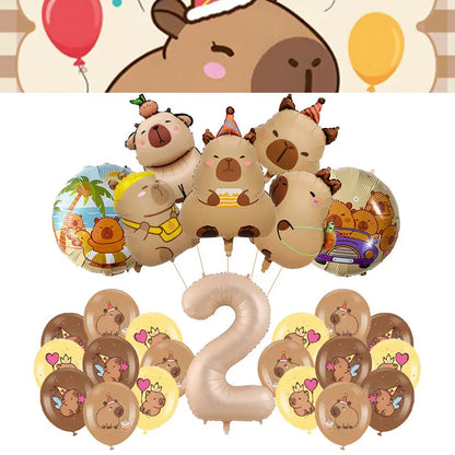 Capybara Decoration Birthday Party Favors Tableware Set Cup Plate Balloons Gift Bags Happy Banner Cake Topper Supplies for Girls