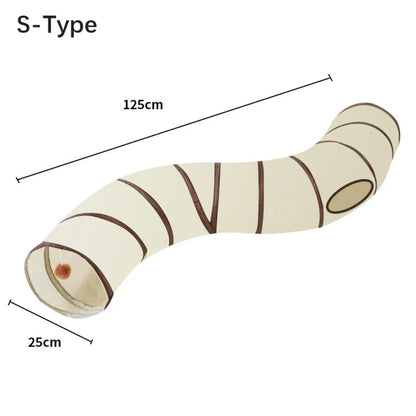 Fun Polyester+Steel Wire Cat Tunnel Tube Breathable Foldable Cat Nest Training Interactive Beige+Coffee Pet Fun Play Toy Cat