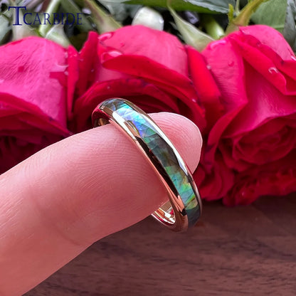 4mm Women Ring Tungsten Wedding Band Abalone Shell Inlay Domed Polished Trendy Jewelry