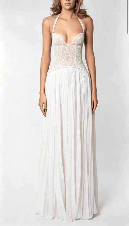 Green Corset Halter Long Dress Women Backless Off Shoulder Pleated Patchwork Slim Maxi Dress 2026 Summer Lady Party Evening Gown