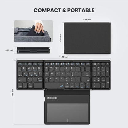 Foldable Bluetooth-Compatible Keyboard with Large Touchpad Pocket-Sized Keyboard Ultra Slim Keyboard for Android/IOS/OS/Win/HMS
