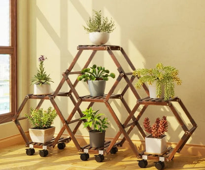 Solid Wood Plant Stand Outdoor for Multiple Plants Carbonized Wood Flower Pot Holder Heavy Duty Load Balcony Garden Home Decor