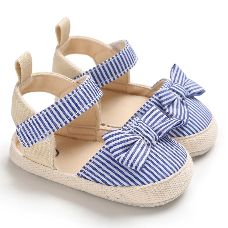 Bow Canvas Baby Girls Sandals, Summer Soft Sole Comfortable Lightweight Casual Walking Shoes