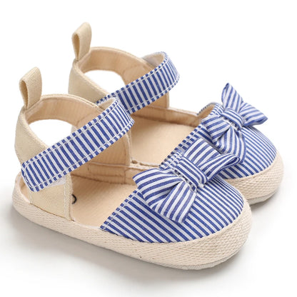 Bow Canvas Baby Girls Sandals, Summer Soft Sole Comfortable Lightweight Casual Walking Shoes