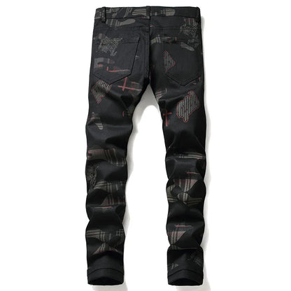 New Fashion Spring Autumn Men's 3D Printed Jeans Pantalon Hombre Black White Nightclubs Young Skinny Biker Denim Trousers