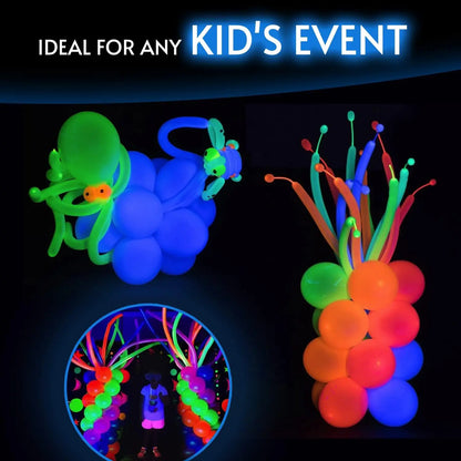 100pcs Neon Glow Long Balloons Backlight Reactive Fluorescent Colorful Long Latex Balloons DIY Twisting Birthday Wedding Party