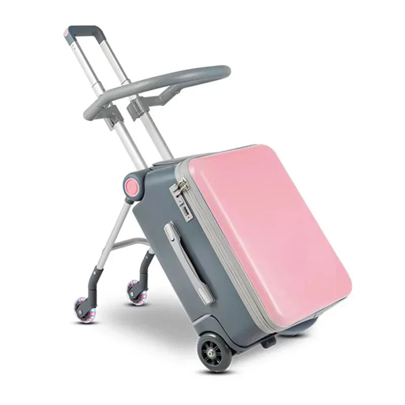 Children Travel Suitcase with Seat Design Kids Trolley Case Multifunctional Stroller Suitcase Can Sit and Ride Carry on Luggage
