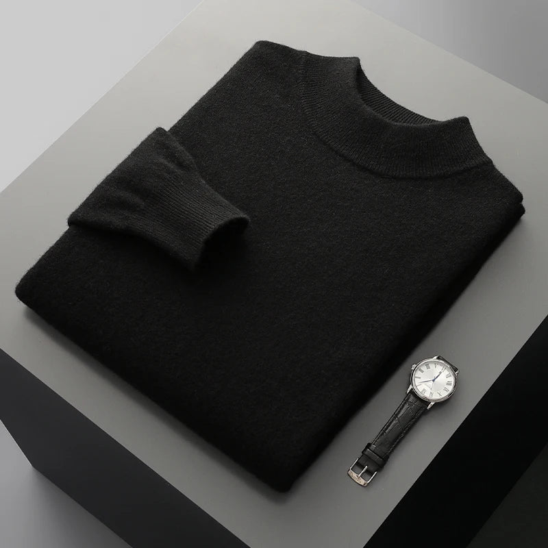 Autumn and Winter Men's Cashmere Sweater Stand Up Collar Long Sleeved Pullover Soft and Warm 100% Merino Wool Knitted Top