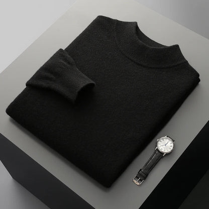 Autumn and Winter Men's Cashmere Sweater Stand Up Collar Long Sleeved Pullover Soft and Warm 100% Merino Wool Knitted Top
