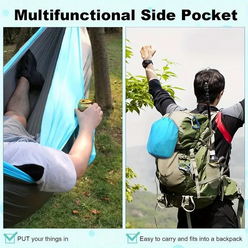Camping Hammock Single Portable Hammocks with 2 Tree Straps and Attached Carry Bag Great for Outdoor Indoor Beach Camping