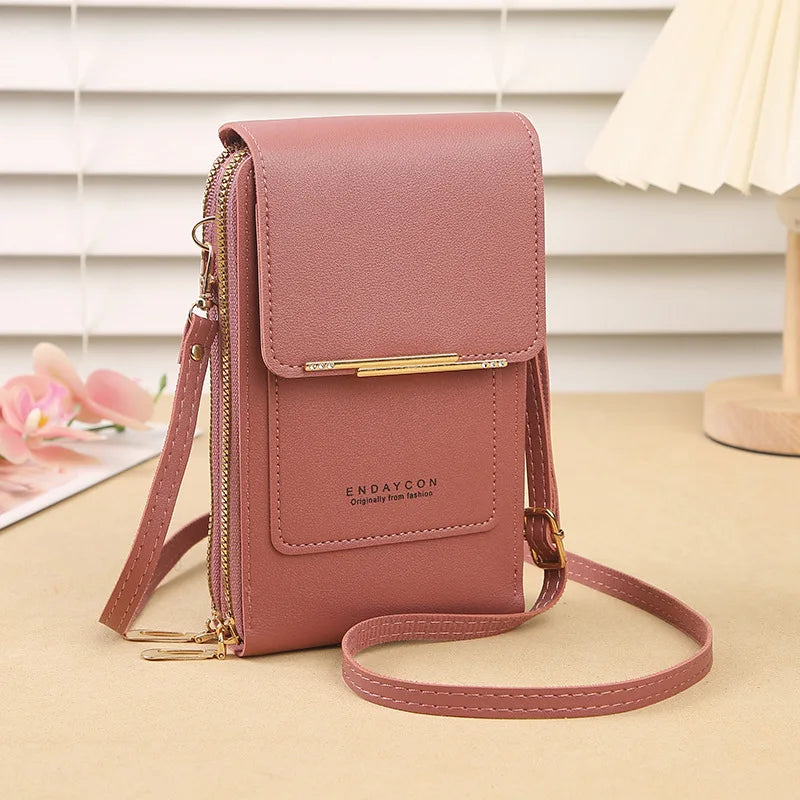 Women’s Mini Crossbody Handbag Purse, Touch Screen Phone BagS, Multi Card Zipper PU Leather Shoulder Bags for Daily Shopp Dating