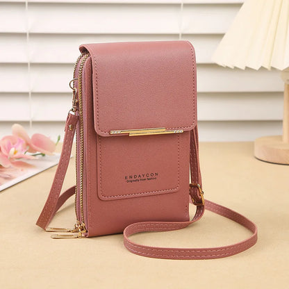 Women’s Mini Crossbody Handbag Purse, Touch Screen Phone BagS, Multi Card Zipper PU Leather Shoulder Bags for Daily Shopp Dating