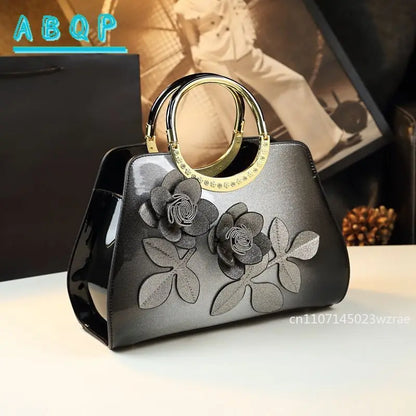 ABQP New Women's Handbag Large Capacity Shiny Fashionable Women's One-shoulder Crossbody Luxury Brand 3D Flower Women's Bag