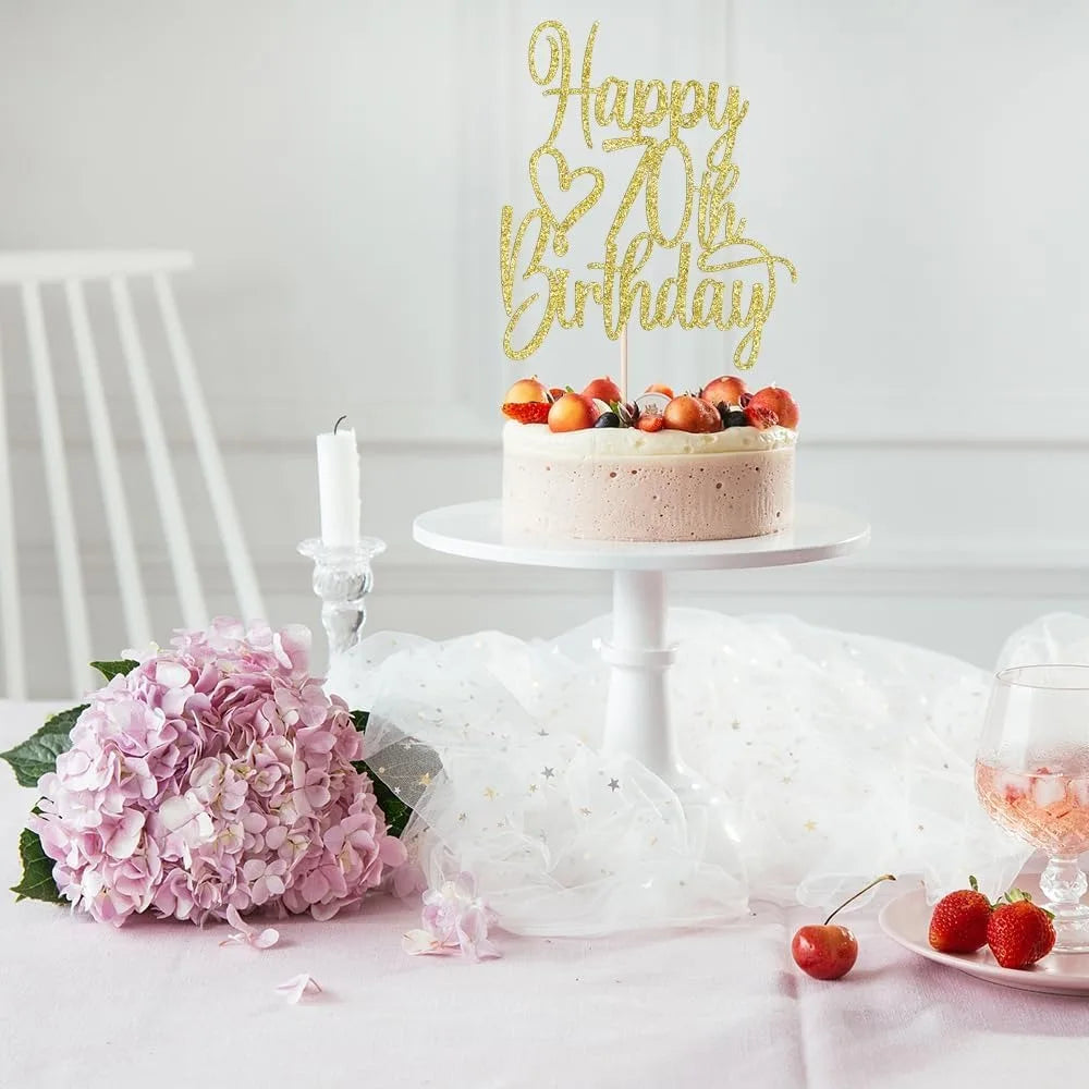 Gold Glitter Happy 70th Birthday Cake Topper - Cheers to 70 Years Cake Topper, 70 & Fabulous Cake Decoration