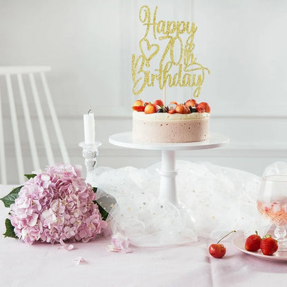 Gold Glitter Happy 70th Birthday Cake Topper - Cheers to 70 Years Cake Topper, 70 & Fabulous Cake Decoration