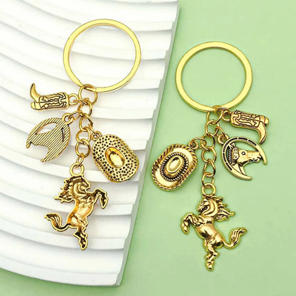 1pc Vintage Western Cowboy Keychain, Alloy Western Horse, Western Hat, Boots Design Key Ring, for Car Keys, Backpacks, Wallets