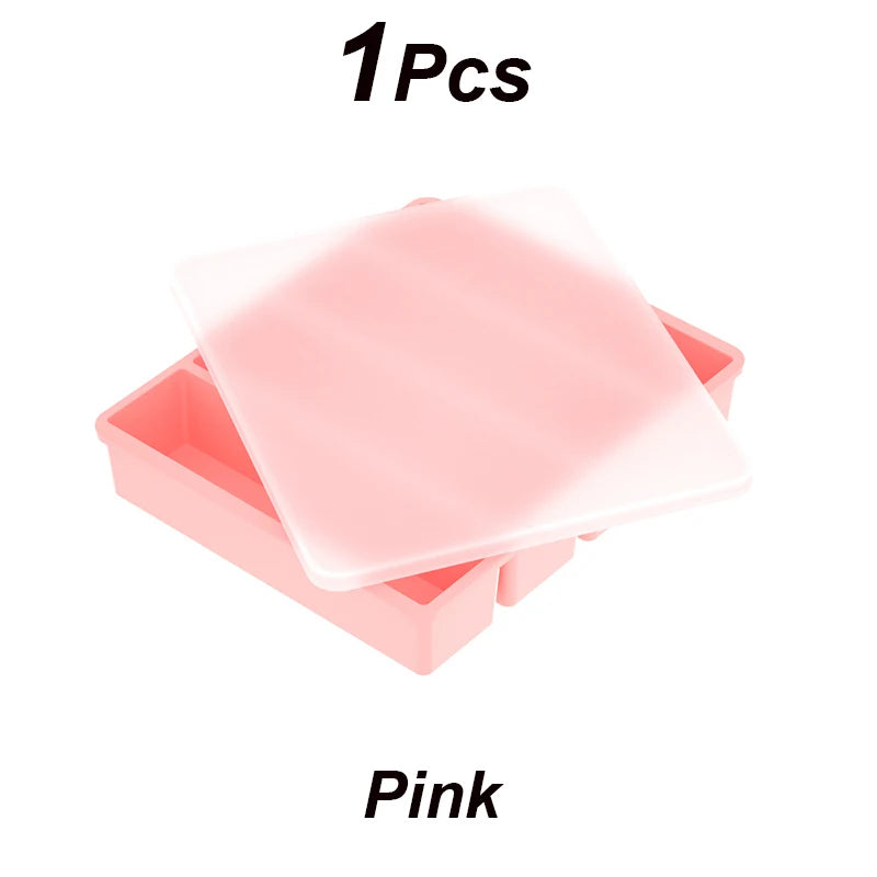 4 Grid Big Ice Tray Long Strip Square Whiskey Ice Cubes Silicone Mold With Lid Non-toxic Durable Pub Wine Ice Blocks Maker Model