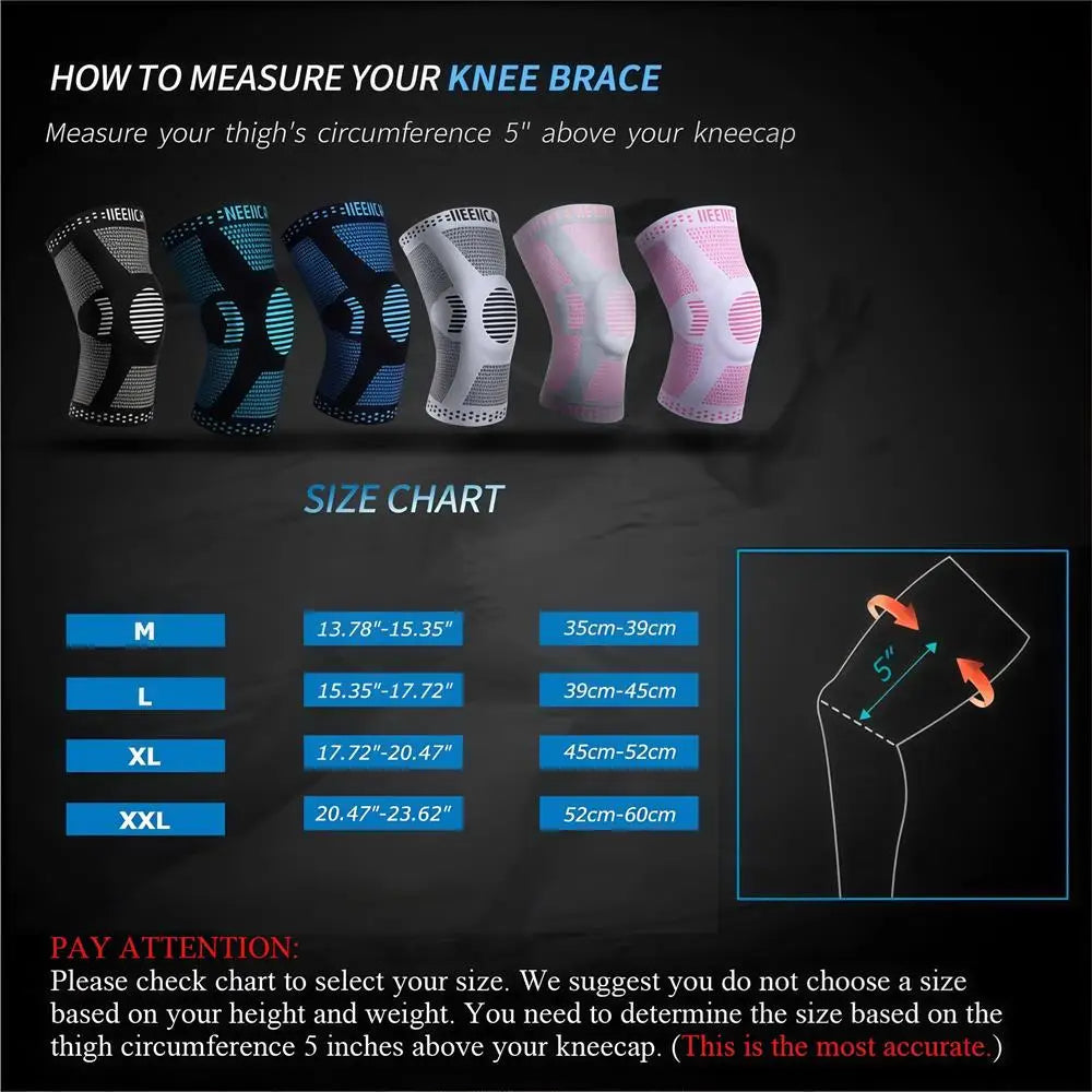 1/2Pcs Sport Compression Knee Support Brace Patella Protector Knitted Silicone Spring LegPad Cycling Running Basketball Football