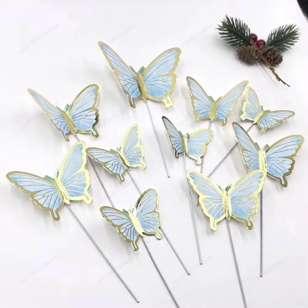 DIY Stamping Gold Pink Butterfly Cake Toppers Happy Birthday Cake Decoration Wedding Party Decor Shower Dessert Baking Supplies
