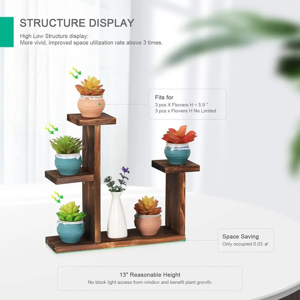 5-Tier Wooden Succulent Plant Stand for Home and Office, Compact Decorative Pot Rack for Living Room or Windowsill