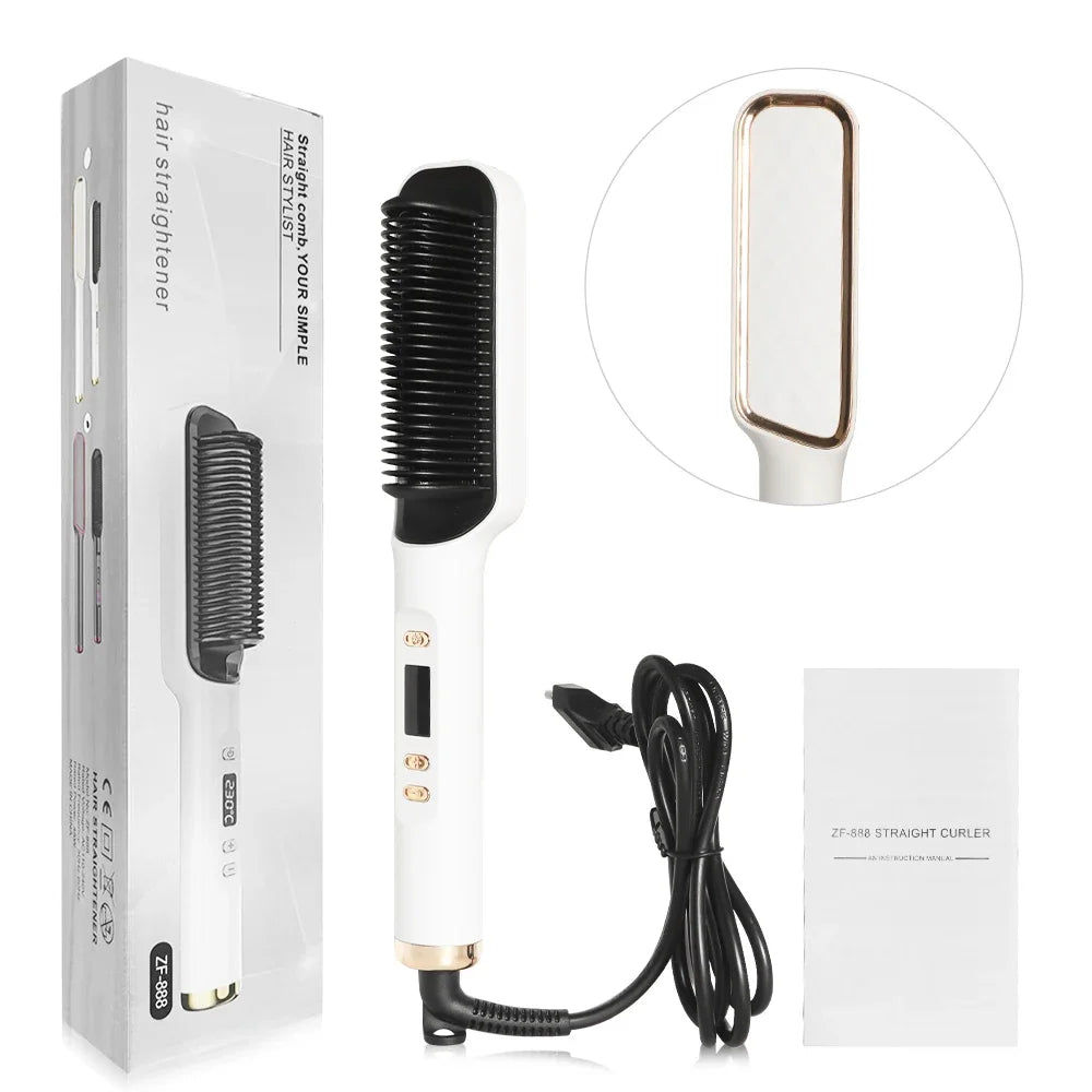 Hair Straightener Brush Heating Hot Comb Straightener Electric Hair Straightening Curly Multifunctional Iron Brush Comb Curler