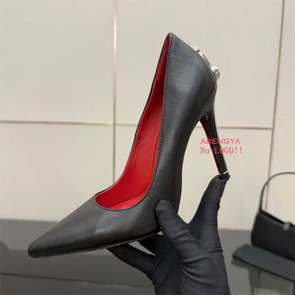 2025 Summer Sexy Gold Metal High Heels Shoes Women Pumps Designer Black Dress Shoes Fashion Party Prom Wedding Shoes For Women
