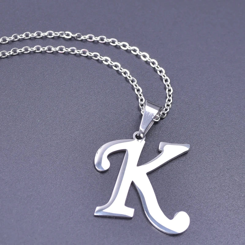 26 Letters Necklace Stainless Steel Initial Necklaces For Women Men Pendant Big Alphabet Chain On The Neck Choker Cadenas Hombre