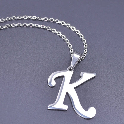 26 Letters Necklace Stainless Steel Initial Necklaces For Women Men Pendant Big Alphabet Chain On The Neck Choker Cadenas Hombre