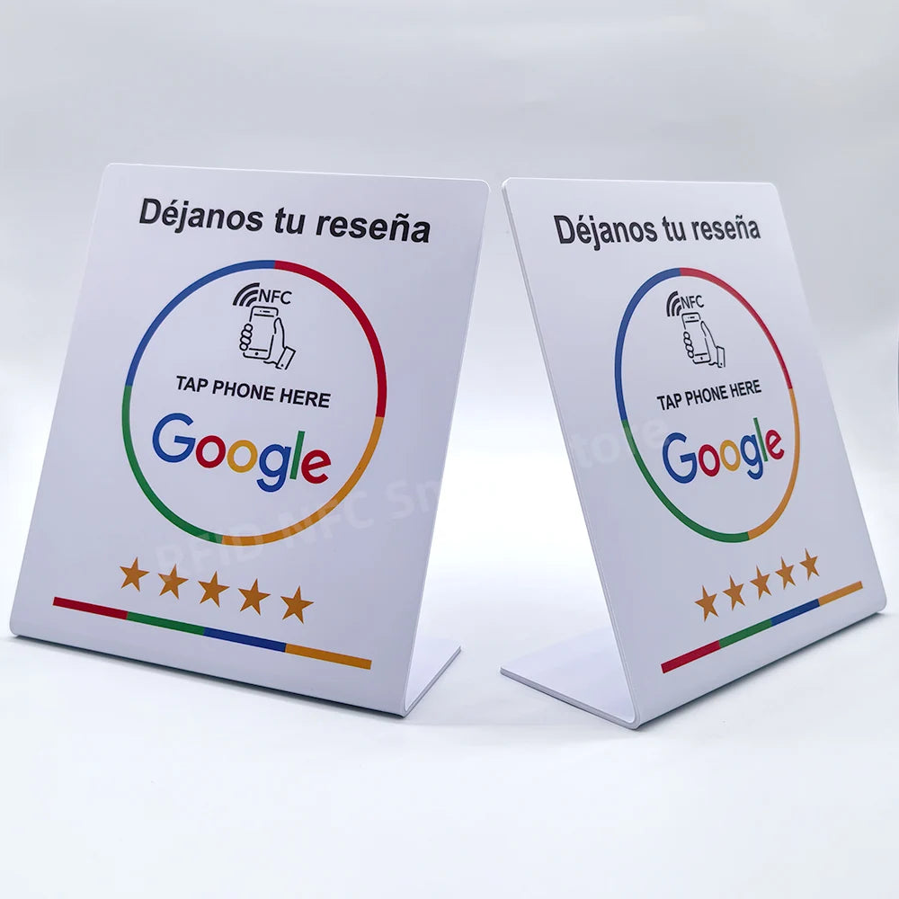 13.56Mhz Programmable Google Review Card NFC Station Table NFC Google Reviews Display Card Standing Déjanos Tu Reseña