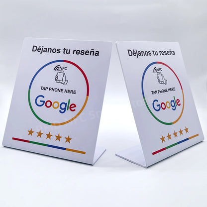 13.56Mhz Programmable Google Review Card NFC Station Table NFC Google Reviews Display Card Standing Déjanos Tu Reseña