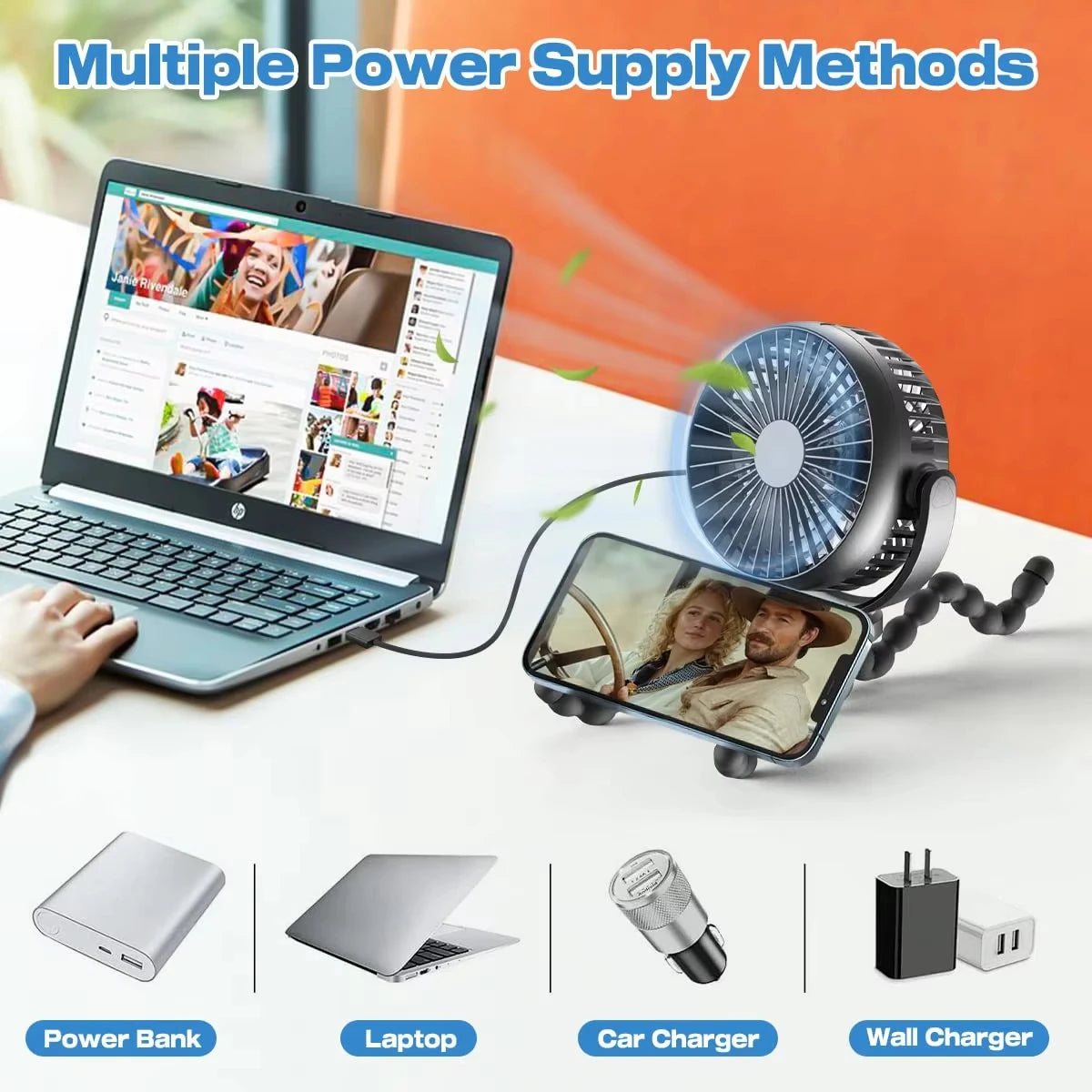 Baby 3 Speeds Stroller Mini Fan with Light Portable USB Charging Fan