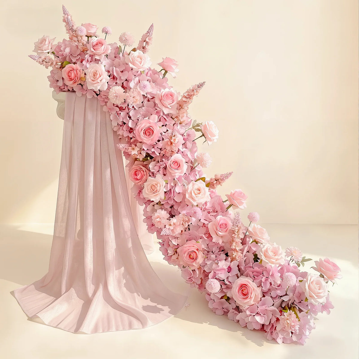 Uflower Pink Rose  Wedding Backdrop Decor Floor Flower Runner Event Table Centerpieces Silk Floral Strip Arrangement Party Props