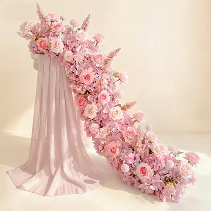 Uflower Pink Rose  Wedding Backdrop Decor Floor Flower Runner Event Table Centerpieces Silk Floral Strip Arrangement Party Props
