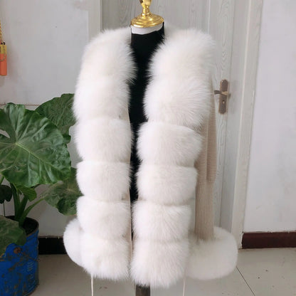 Women's Real Fox Fur Cardigan Jacket Spring and Autumn with Knitted Sweaters and Real Fox Fur Collar Women Raccoon Fur Cardigan