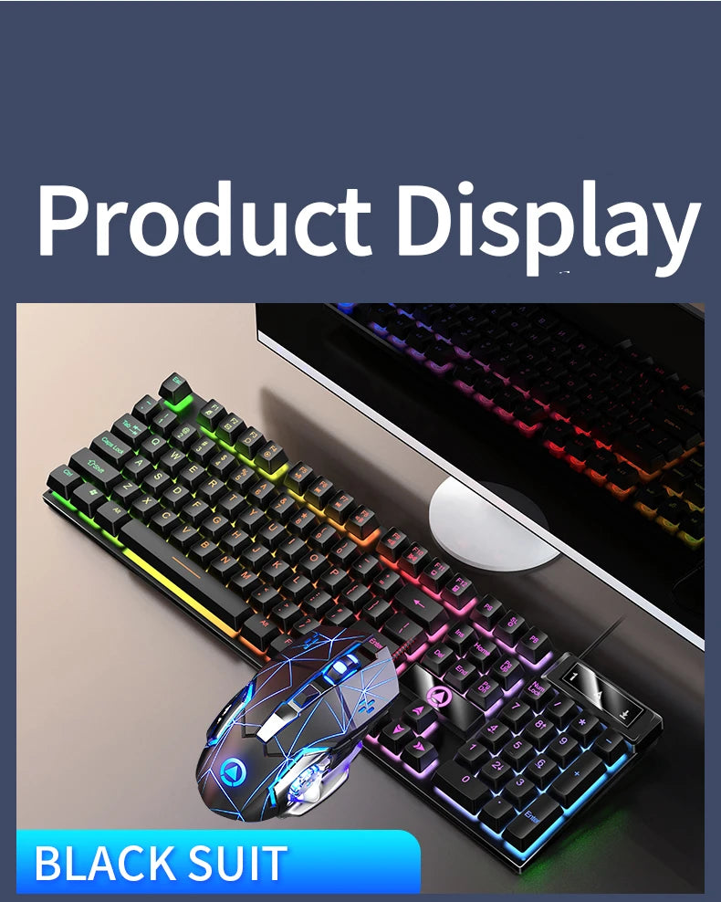 Wired Backlit Keyboard and Mouse Combo USB Ergonomic Mechanical Feel Gaming Office Keyboard Mouse Set for Desktop Laptop PC Home
